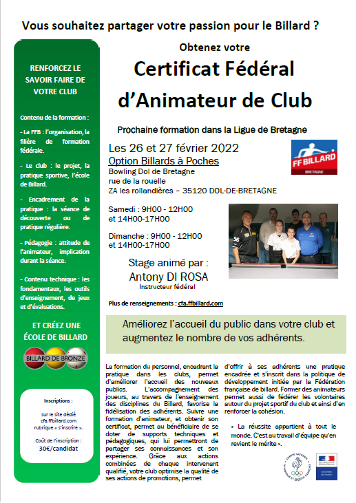 Affiche CFA BAP 26 et 27 FEVRIER 2022 DOL DE BRETAGNE