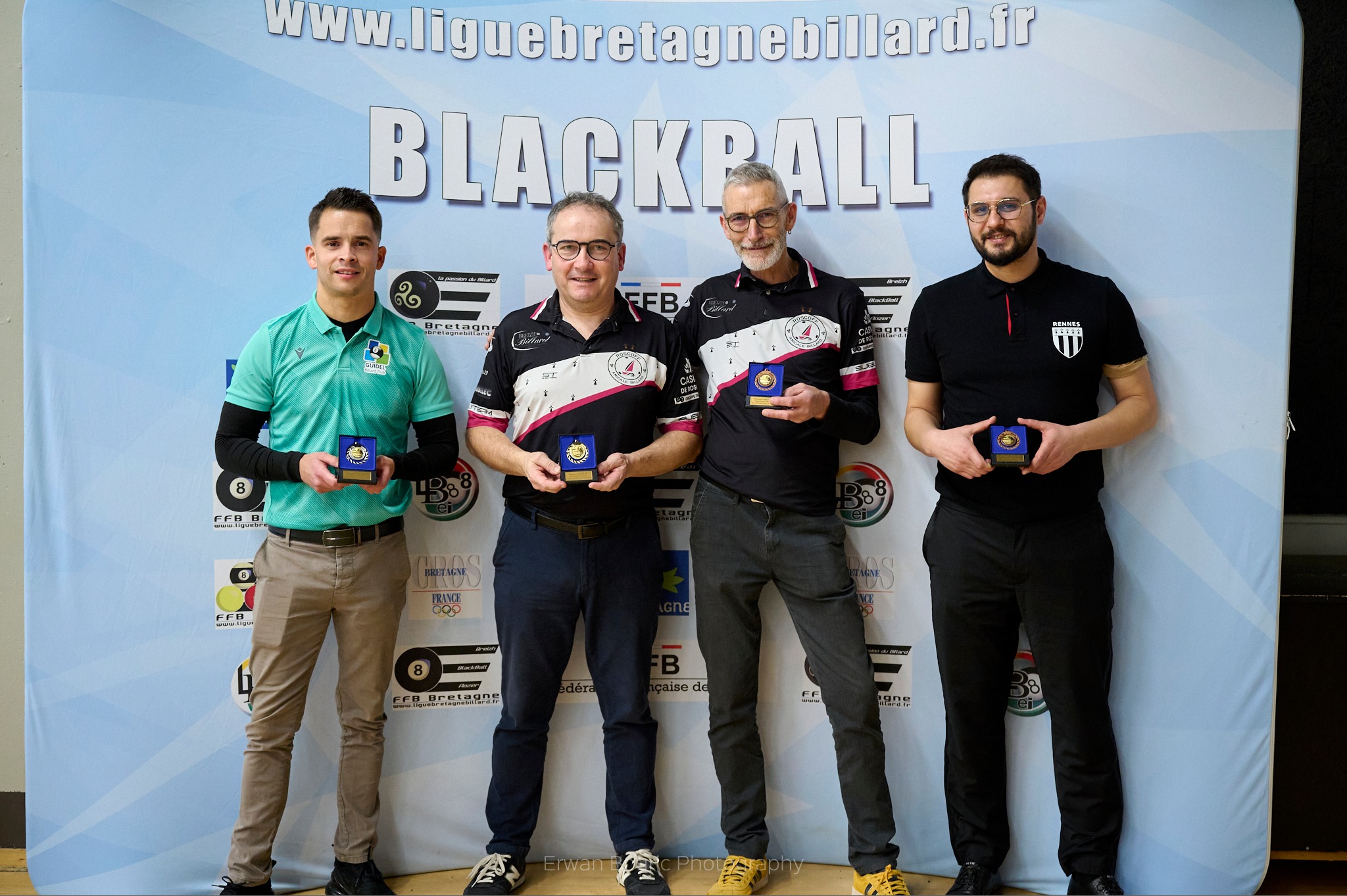 Podium BBET à Caudan, de gauche à droite, Anthony Le Doussal, Stéphane Dumont, Franck Le Tynevez, Ali Sultani